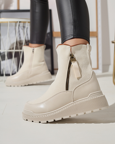 Crème Bottes à talon plat pour femmes Mefina- Footwear