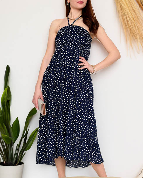 Robe midi femme bleu marine à pois - Vêtements