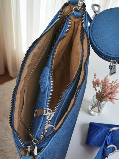 Sac à main multifonctionnel pour femmes Kallisté en cuir écologique bleu, 3 en 1, style italien
