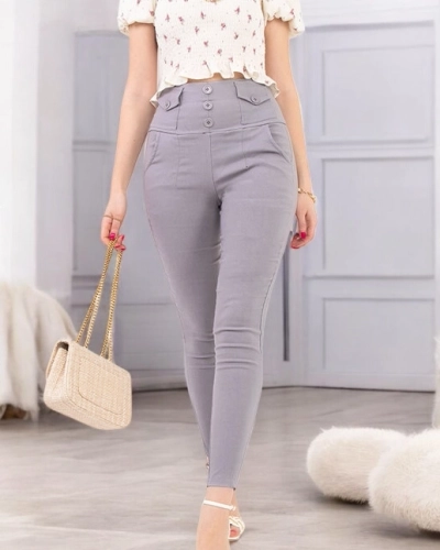 Tregging femme gris à boutons - Vêtements