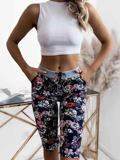 Short 3/4 femme à motifs, bleu marine et rouge GRANDE TAILLE - Vêtements