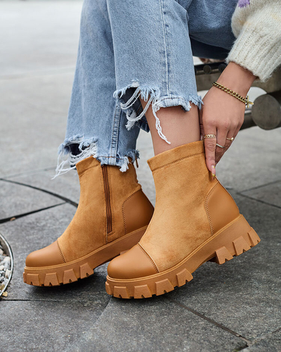 Royalfashion Bottes à talon plat pour femme en camel Leffoi
