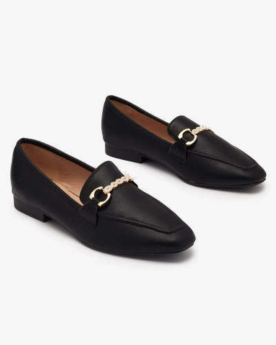 Mocassins noirs pour femmes avec ornements dorés Suletta- Footwear