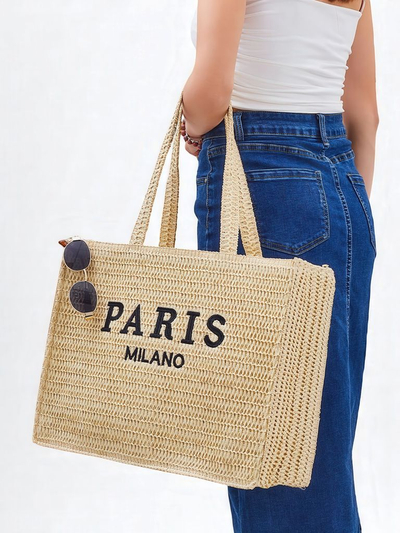 Royalfashion Grand Sac en Paille pour Femme Paris Milano Grand