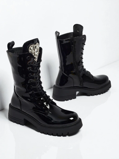 Bottines vernies à lacets pour femmes Emelune