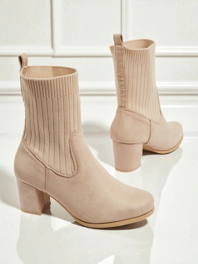 Bottines femme en éco-daim à talon bloc avec empiècement façon chaussette LumenThorn