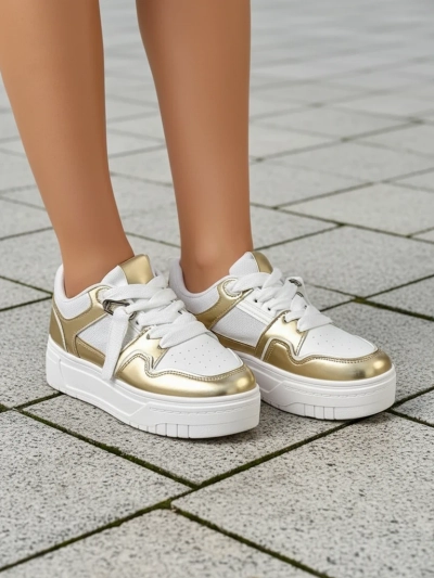 Baskets pour femmes 'Aurelia' Or et Blanc à plateforme de 4 cm - Style et confort