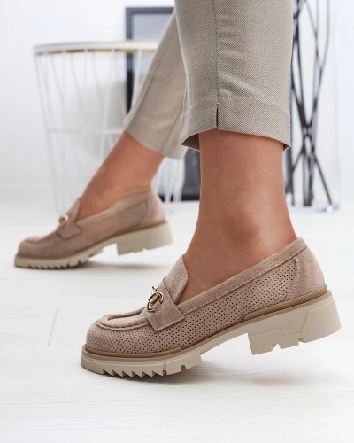 Royalfashion Mocassins ajourés pour femme marron clair avec chaîne Imerila