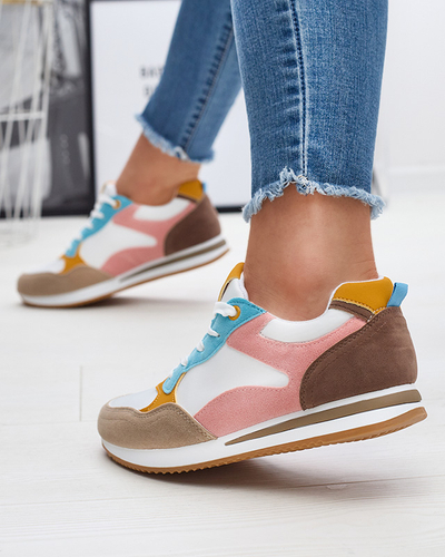 Chaussures de sport à lacets pour femmes, marron clair et rose Semdik- Footwear