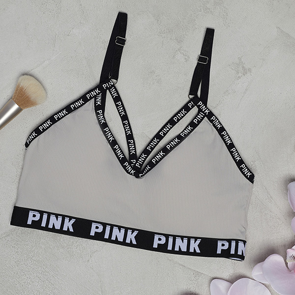 Brassière de sport femme grise avec inscriptions - Underwear