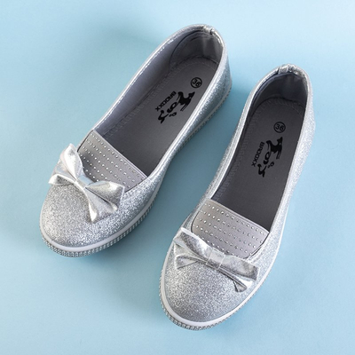 OUTLET Ballerines à paillettes argentées pour enfants avec décoration Nolla - Chaussures