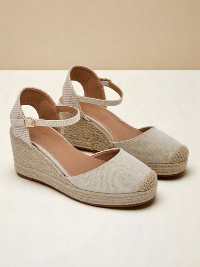 Sandales compensées pour femmes Callista Royalfashion beige cuir écologique