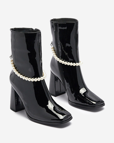 Bottes hautes à talons pour femmes laquées noir Rassla- Footwear