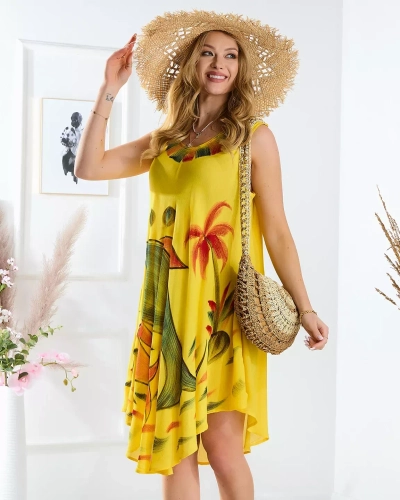 Jupe-robe jaune plage avec imprimé coloré - Vêtements