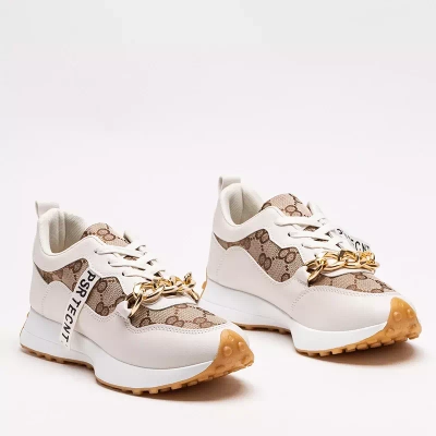 Baskets femme blanches et marron clair avec imprimé Philly-Footwear