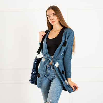 Cardigan noué pour femme bleu foncé avec épingles colorées - Vêtements