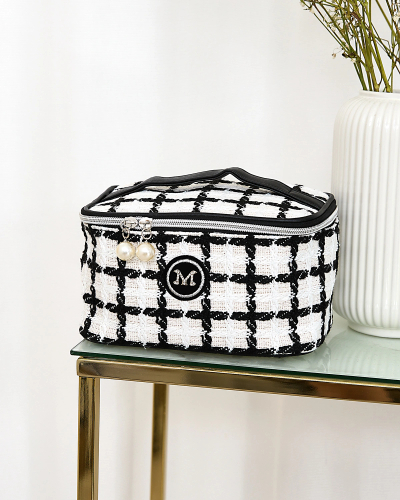 Royalfashion Sac cosmétique à carreaux pour femme en blanc