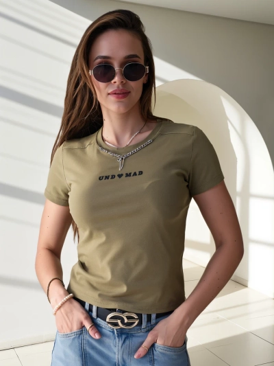 Royalfashion Top court en coton pour femmes avec l'inscription