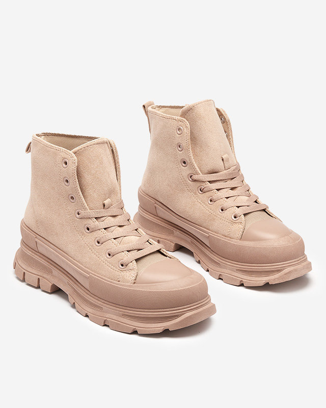 OUTLET Bottines femme marron clair à lacets et talons plats Wertika - Souliers