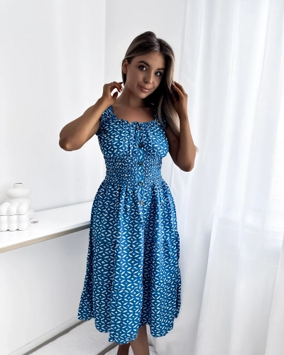 Robe femme au genou avec imprimé en bleu- Vêtements