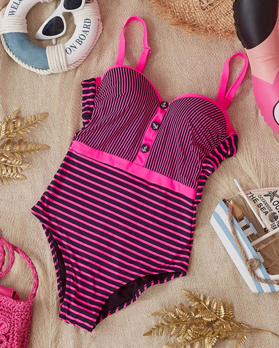 Maillot de bain une pièce femme noir rayures roses - sous vêtements