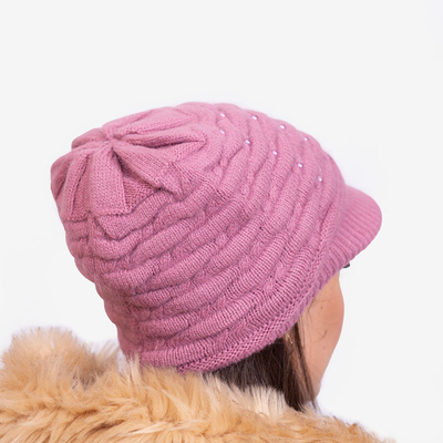 Bonnet chaud femme rose foncé avec perles - Accessoires