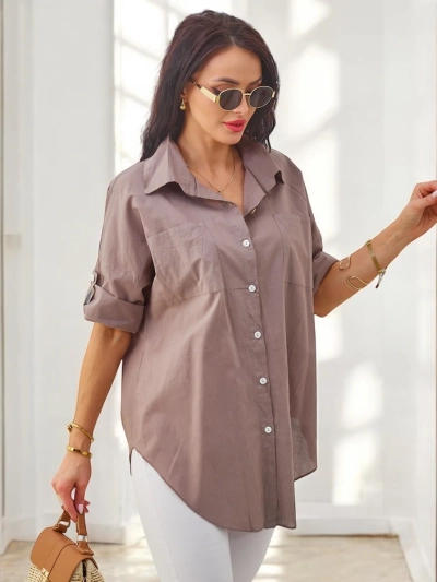 Chemise en coton pour femme Royalfashion à manches 3/4