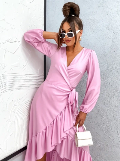 Royalfashion Robe midi nouée pour femmes avec volants