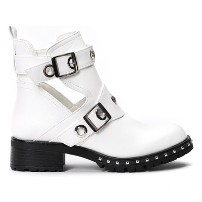 Białe workery z wycięciem Kallie- Obuwie