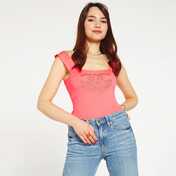 Top femme rose avec zircons cubiques - Vêtements