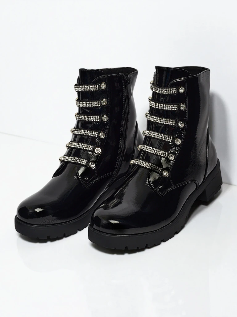 Bottines vernies à lacets pour femmes Fjorra