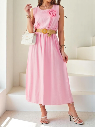 Robe midi Royalfashion pour femme avec bretelles, dotée d'un col rond avec une décoration florale
