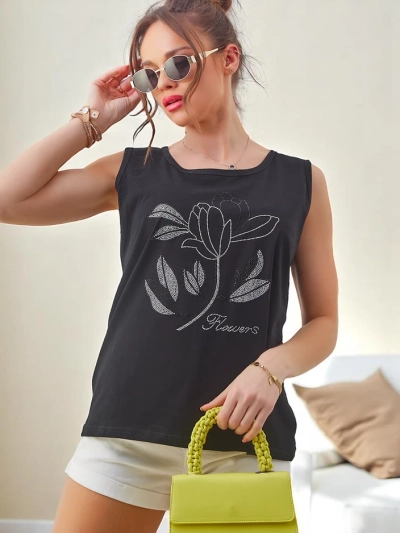 Royalfashion Débardeur en coton pour femmes avec des strass FLEURS