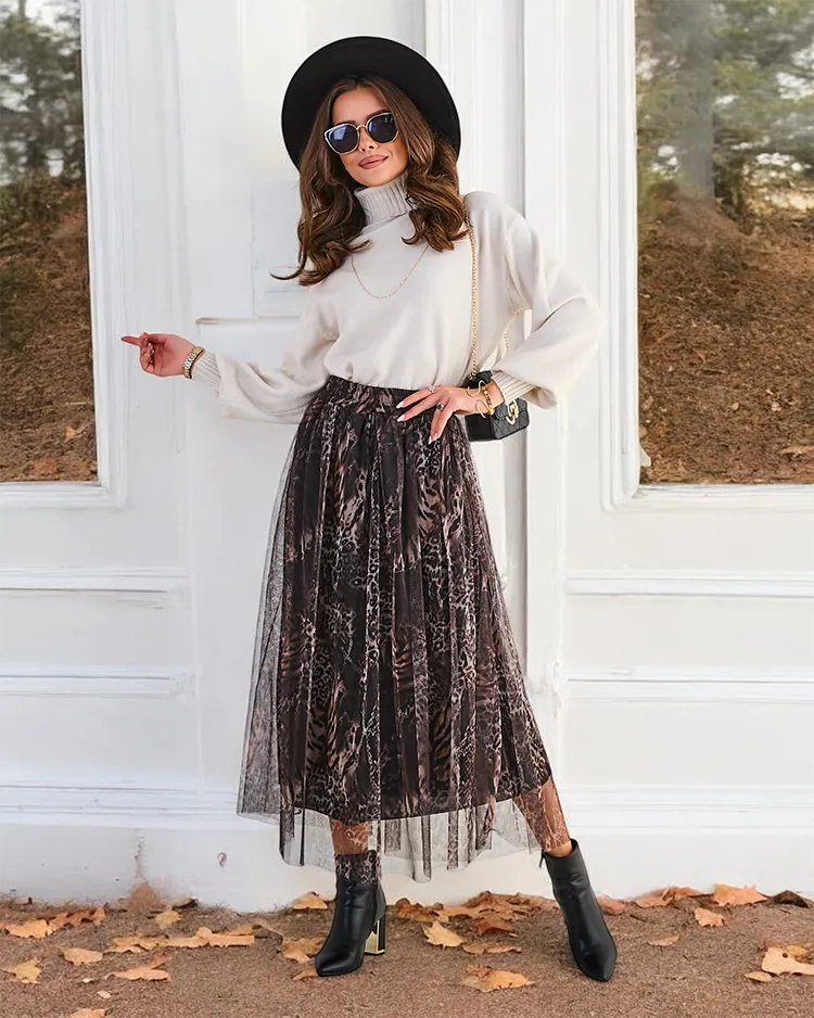 Jupe midi à motif pour femmes de Royalfashion avec tulle