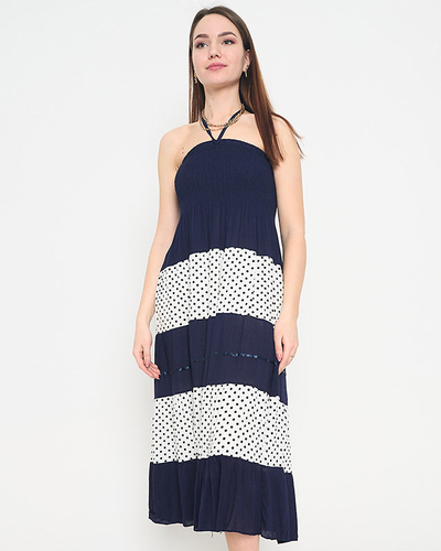 Jupe longue bleu marine à pois GRANDE TAILLE - Vêtements