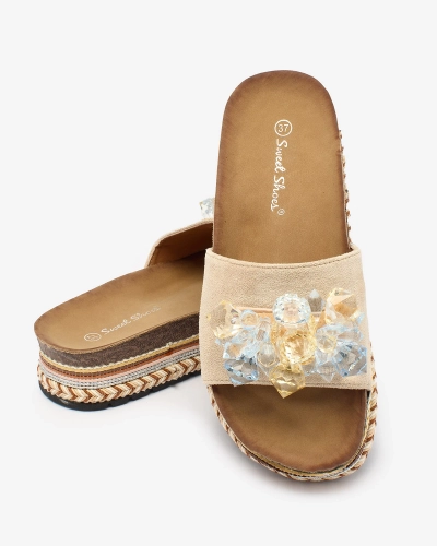 OUTLET Royalfashion Tongs femme avec cristaux en beige Bollah