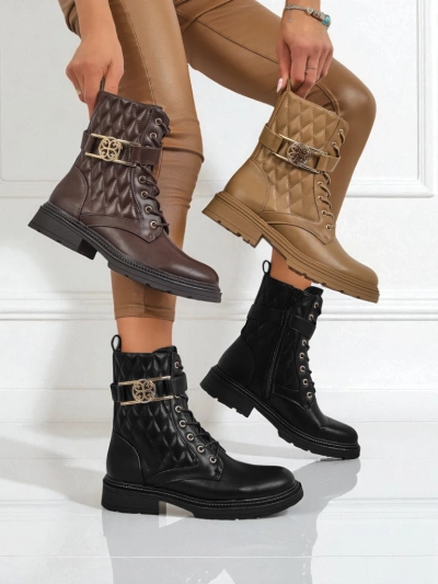 Bottines matelassées pour femmes en cuir écologique Sable Rose