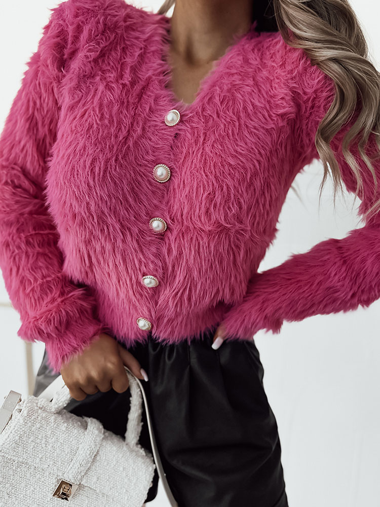 Royalfashion Cardigan femme rose fluo avec boutons