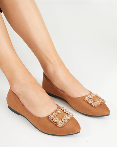 Ballerines marron pour femme en daim écologique avec ornement Linselisa - Footwear