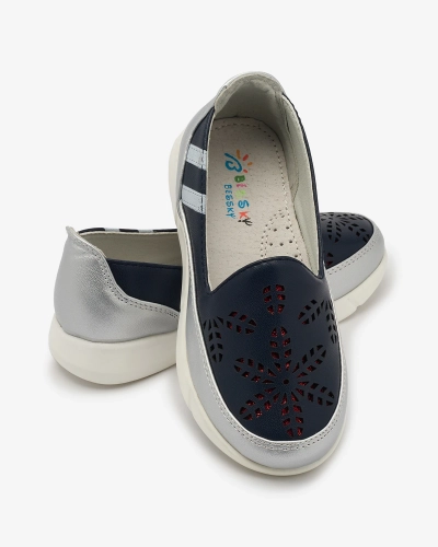 Baskets à enfiler argent et bleu marine pour filles Ewesgi- Footwear