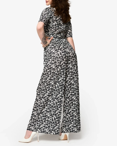 Ensemble plissé blanc à fleurs noires pour femme - Vêtements