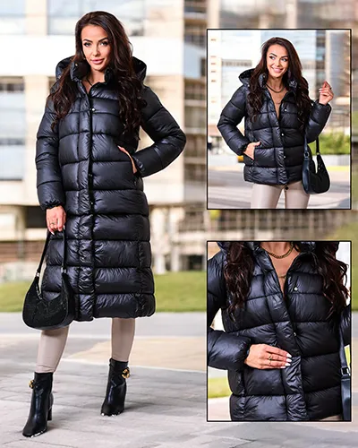 Royalfashion Veste d'hiver noire pour femme
