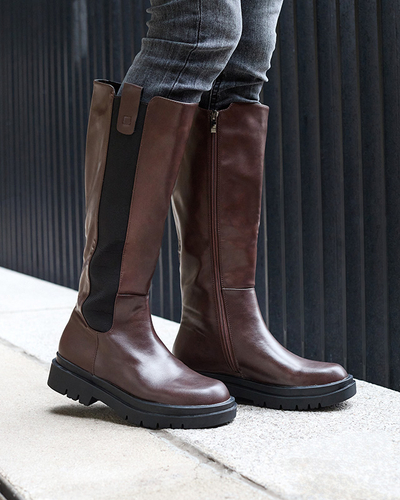 Bottes hautes pour femmes en cuir écologique de couleur marron Orikas - Footwear
