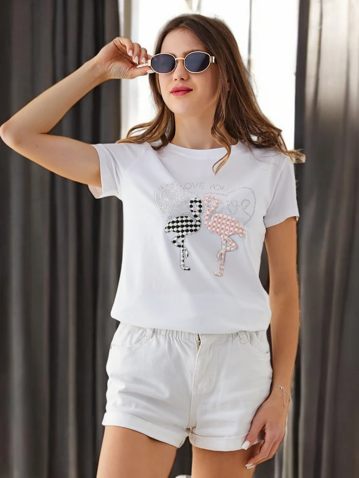 Royalfashion T-shirt en coton pour femmes Flaming Love