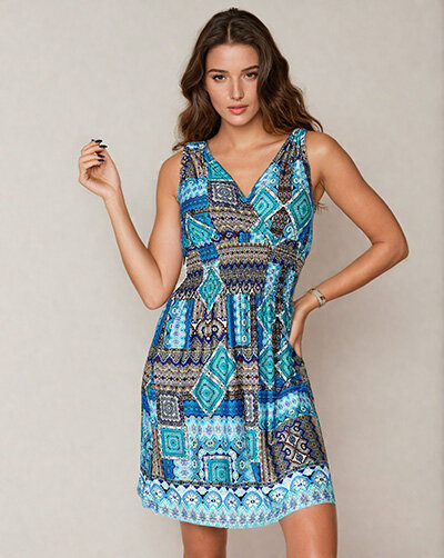 Royalfashion Mini-robe en tissu pour femme avec imprimé décoratif