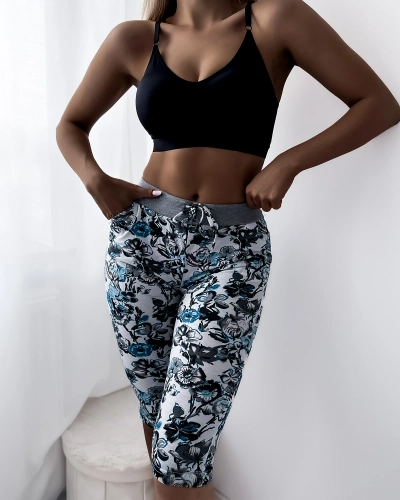 Short 3/4 femme à motifs en blanc turquoise GRANDES TAILLES - Vêtements