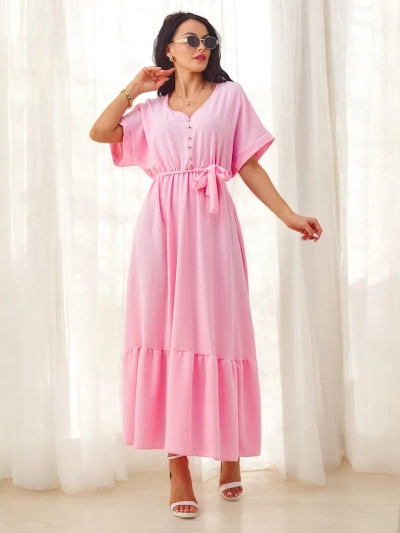 Robe midi pour femmes Royalfashion avec manches courtes et boutons décoratifs
