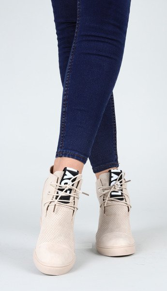 Beżowe sneakersy na krytym koturnie Abella - Obuwie