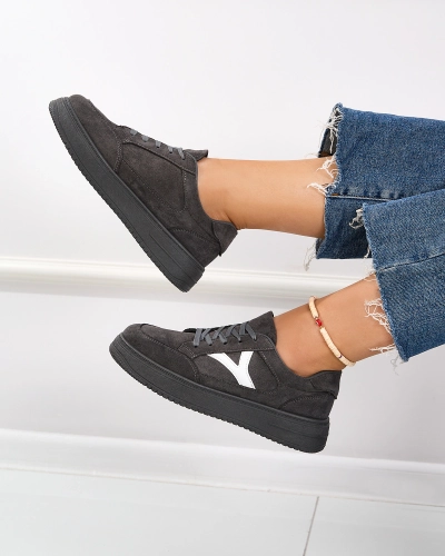 Royalfashion Tennis pour femmes gris foncé avec empiècement blanc Soliov