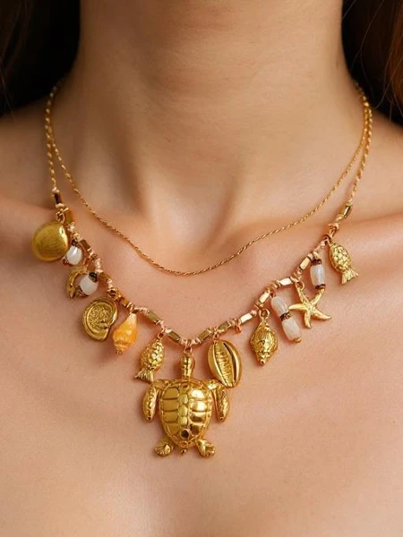 Collier Atena Charm Sea – amulettes dorées avec des motifs marins